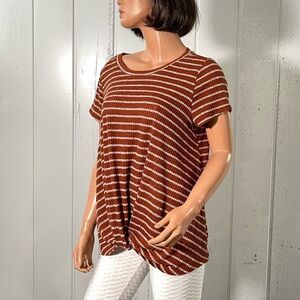 Luxology Women's Striped Ruched Short Sleeve Top Sz L